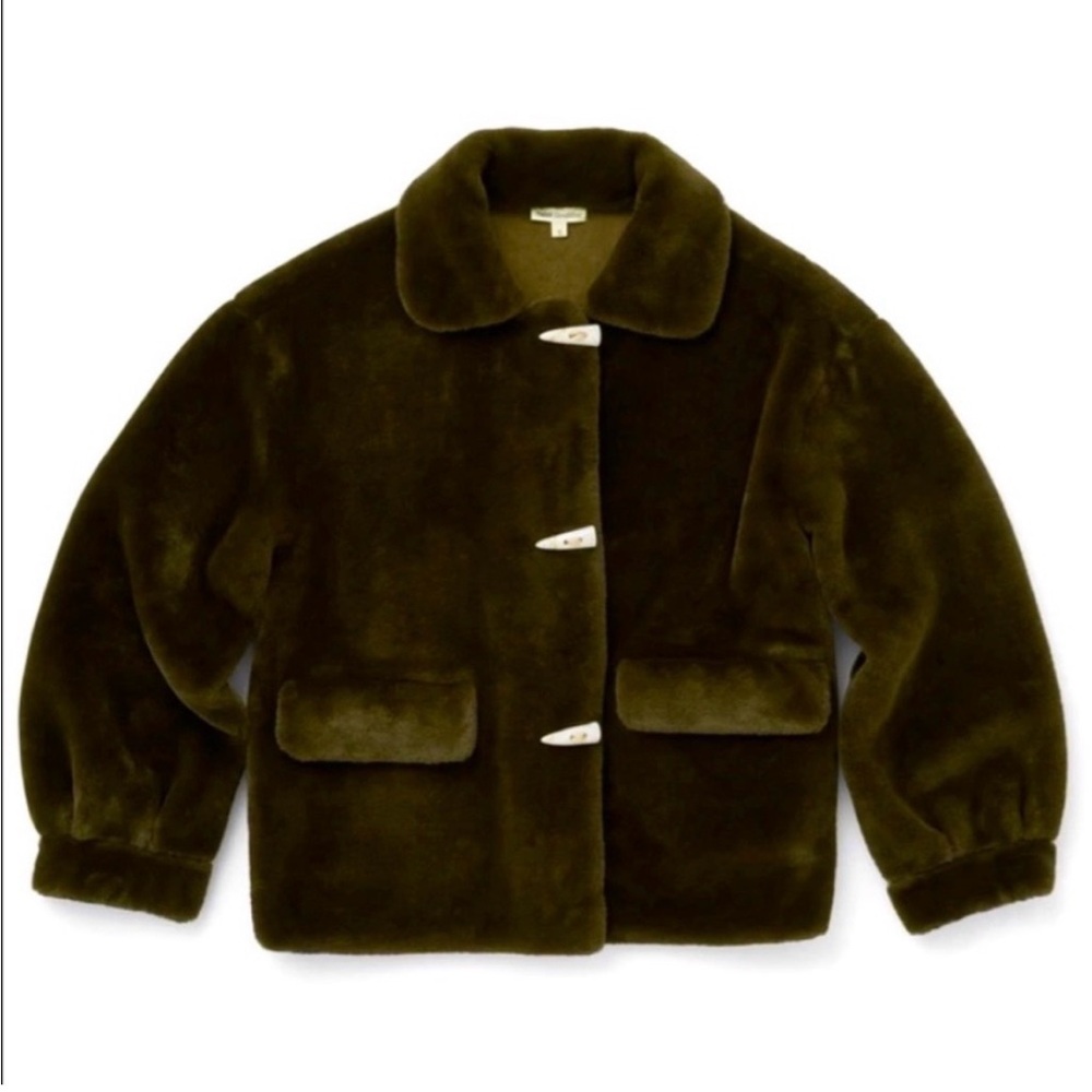 NWOT brown/green faux chinchilla fur jacket